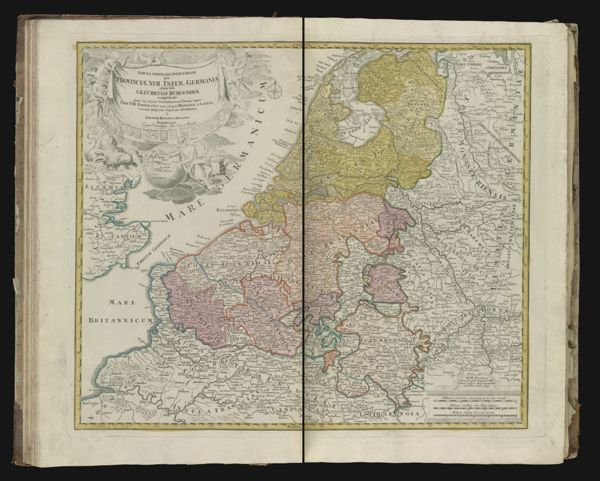 Tabula generalis totius Belgii qua Provinciae XVII. Infer. Germaniae olim sub S.I.R. Circulo Burgundiae comprehensae nunc in varias potentias tum liberas, utpote Prov. VII Foederatas, tum reliquas Hispaniae et Galliae coronis subjectas, separatae ostenduntur.