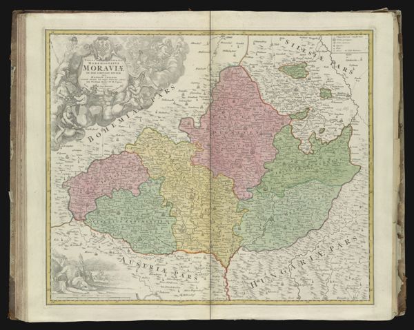 Tabula generalis Marchionatus Moraviae in sex circulos divisae quos mandato Caesareo accurate hac mappa delineatus exhibet.