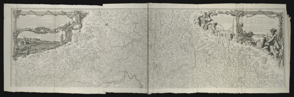 Carte chorographique de la Boheme divisee en 12 cercles avec le Comte de Glatz et le territoire d'Egra en neuf feuilles egalles aux vingt-cinq Petittea. || Chorographic map of Bohemia divided into 12 circles with the county of Glatz and the territory of the Egra in nine equal sheets. [Composite of top 3 sections]