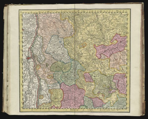 Plate 4 [of an incomplete 9 map set covering Southwest Germany - see notes for positioning] [Text in margin: March Badensis Pars Duc. Septentrio Wurtembergici Pars Wurtemb. Hohen Zoll. Landgra - Eviatus Bosr Pars]