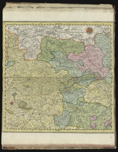 Plate 2 [of an incomplete 9 map set covering Southwest Germany - see notes for positioning] [Text in margin: Ducat. Wurtembergici Pars. Com. Oetingensis Pars.]
