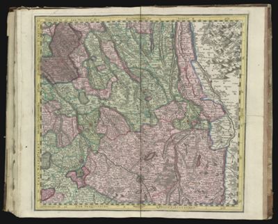 Plate 6 [of an incomplete 9 map set covering Southwest Germany - see notes for positioning] [Text in margin:Terr. Ulm Abb. Wettenhus Ad (Septentrio) Ep. August Comit. Waldburg Abb. Och. Senhus ad ulm Com Kirchberg Territ. Ulmens] Weingart. Com. Trauchburg Episcop. Augustan]
