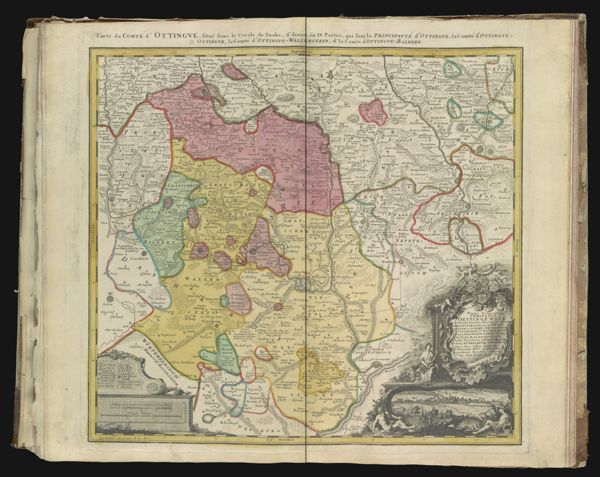 Mappa Geographica Comitatus Oettingensis in Circulo Suevico siti, Prout itte centinet Principatum hodiernum Oetingensem ut & comit. Oetinagano Oetingensem & Oetingano Wallersteinsem & Comit Oeting. Balderensem Similiter Territoria Urbium Imperial Nord, Dukelsbuhl & Bopfing atque alias adjac. regiones Delineate M.F.C. & edentibus