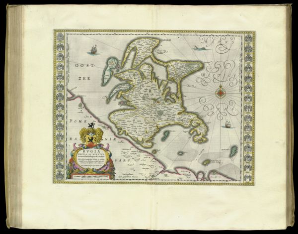 Rugia Insula ac Ducatrus accuratissime descripta ab E. Lubino. Adjecta sunt ad utrumque latis Baronum et Nobilium antiquissimarum Familiarum in Insula Rugia habitantium, juxta alphabeti ordinem, Insignia. Arces nobilium pleraeqe hoc signo notantur.