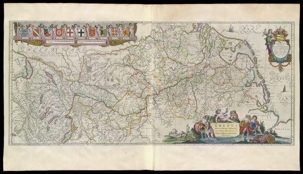 Rhenus Fluviorum Europae celeberrimus, cum Mosa, Mosella, et reliquis, in illum se exonerantibus, fluminibus.