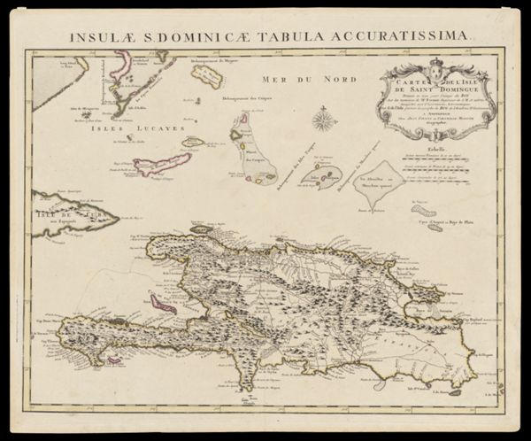Carte de l'Isle de Saint Domingue Dressee en 1722 pour l'usage du Roy sur les memoires de Mr. Frezier Ingenieur de S.M. et autres assujettis aux Observations Astronomiques par G. de l'Isle premier Geographe du Roy, de l'Academie Rle. des Sciences a Amsterdam chez Jean Covens et Corneille Mortier, Geographes, copy 1