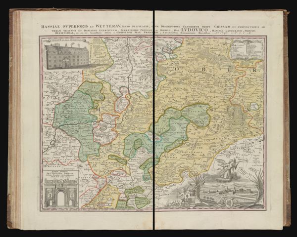 Hassie Superioris et Wetterau. Partis Delineatio, cum Descriptione Castrorum Prope Giessam Et Conivincitionis ad urbam Travnici et Batianici Exercituum, Serenissimo Principu ac Domino Dno. Ludouico Hassiae Landgravio, Principi Hersfeldiae, etc. etc. etc. [Similar but not exact to the next map in volume]