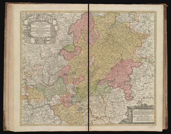 S.R.I. Circulus Rhenanus Superior in quo sunt Landgraviatus Hasso-Casselensis. Darmstadiensis et Rhenofeldensis Abbatia Fuldensis Principatus Waldeck et Hirschfeld comitatus Nassau-Weilburg Usmugen Wisbaden et Idstein Solmensis...