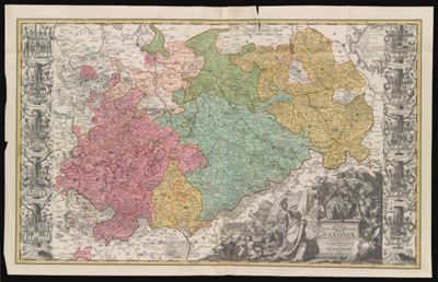 Ducatus Electorat et Principat DVCVM Saxoniae Prout illorum conditio hodierna est Geographice consignati