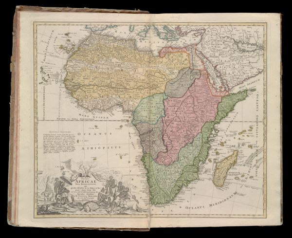 Totius Africae nova repraesentatio qua praeter diversos in ea status et regiones etiam origo nili ex veris R R. P P. Missionariorum relationibus ostenditur á Jo Baptista Homanno Sac. Coes. Majtis Geographo Norimbergae cum privilegio Sac. Caes. Majestatis.