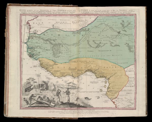 Guinea propria, nec non Nigritiae vel Terrae Nigrorum maxima pars, Geographis hodiernis dicta utrasque Aethiopia inferior, & hujus quidem pars australis ex delineationibus Anvillianis itineri Guineensi D. de Marchais insertis secundum Leges projectionis stereographicae Hasianae designata & edita studio & labore Homannianorum Heredum Norimb. cum privil. S.C.M. A. 1743.