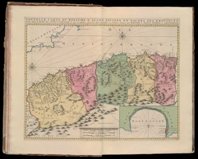 Nouvelle carte du roiaume d' alger divisée en toutes ses provinces. avec une partie du côtes d' espagne &c. mis en lumiere selon les plus nouvelles et celebres auteurs par Reinier & Josua Ottens à Amsterdam.