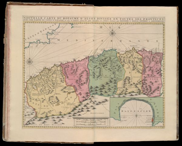 Nouvelle carte du roiaume d' alger divisée en toutes ses provinces. avec une partie du côtes d' espagne &c. mis en lumiere selon les plus nouvelles et celebres auteurs par Reinier & Josua Ottens à Amsterdam.