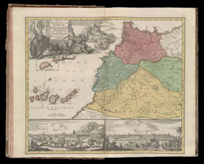 Statuum Marocca Norum, regnorum nempe Fessani, Maroccani, Tafiletani et Segelomessani secundum suas provincias accurate divisorum typus generalis novus, ex variis recentioris geographiae adminicul depromptus et designatus a Jo. Chris. Homanno. M.D Noribergrae Anno 1728. Cum Privilegio Sac. Caes. Majestatis.