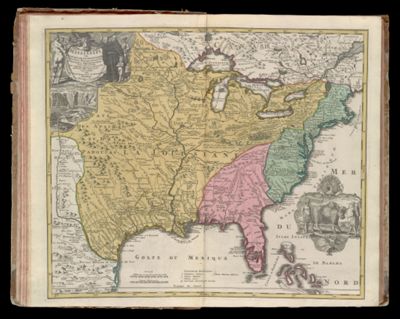 Amplissimae Regionis Mississipi seu Provinciae Ludovicianae â R.P. Ludovico Hennepin Francisc Miss in America Septentrionali Anno 1687. detectae nunc Gallorum Coloniis et Actionum Negotiis toto orbe celeberrimae, Nova Tabula edita a. Jo. Bapt. Homanno S.