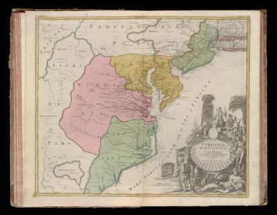 Virginia Marylandia et Carolina in America Septentrionali Britannorum industria excultae repraesentatie à Joh. Bapt Homann S.C.M. Geog Norimbergae Cum privilegio sac. caes. majest.
