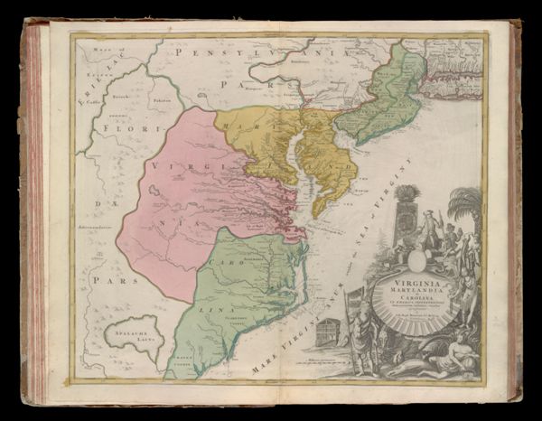 Virginia Marylandia et Carolina in America Septentrionali Britannorum industria excultae repraesentatie à Joh. Bapt Homann S.C.M. Geog Norimbergae Cum privilegio sac. caes. majest.