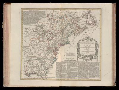 America septentrionalis a Domino d'Anville in Galliis edita nunc in Anglia coloniis in interiorem Virginiam deductis nec non fluvii Ohio cursu aucta notisque geographicis et historicis illustrata sumptibus Hommannianorum Heredum Noribergae. Ao. 1756.