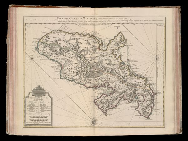 Carte de l'isle de la Martinique Colonie Françoise de l'une des Isles Antilles de l'Amerique Dressée sur des plans manuscits entr autres sur celui de Mr. Houel. Ingenieur du roy assujetis a des observations astronomique et concilies avec des memories part