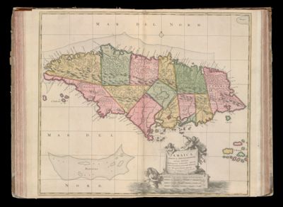 Jamaica. Americae septentrionalis ampla insula, a Chistophoro Columbo detecta, in suas gubernationes per accuratè distincta