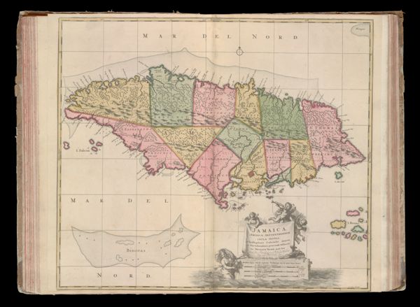 Jamaica. Americae septentrionalis ampla insula, a Chistophoro Columbo detecta, in suas gubernationes per accuratè distincta