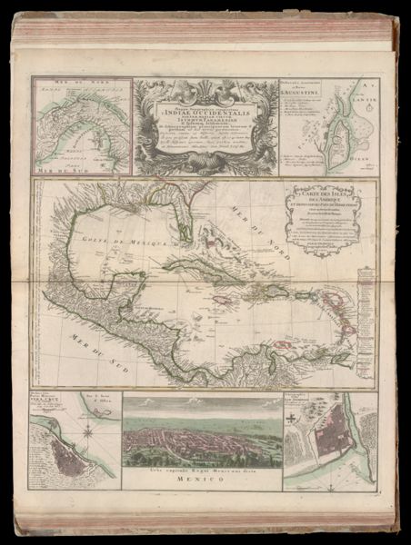 Mappa geographica, complectens I. Indiae Occidentalis partem mediam circum Isthmum Panamensem II. Ipsumque Isthmum. III. Ichnographiam praecipuorum locorum & portuum ad has terras pertinentium.  Desumta omnia ex historia insulae S. Dominici & pro praesenti statu belli, quod est 1740 inter Anglos & Hispanos exortum, luci publicae tradita ab Homannianis Heredibus Cum Privil S. Caes. Maj.