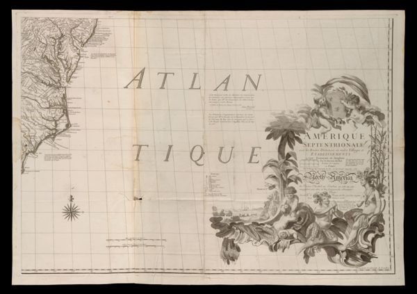 Amerique Septentrionale avec les routes, distances en miles, villages et establissements François et Anglois. Par le Docteur Mitchel traduit de l'Anglois A Paris Par le rouge ingr. geographe du roy rue des grands Augustins 1756.