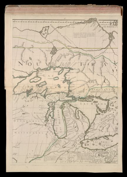 Amerique Septentrionale avec les routes, distances en miles, villages et establissements François et Anglois. Par le Docteur Mitchel traduit de l'Anglois A Paris Par le rouge ingr. geographe du roy rue des grands Augustins 1756.