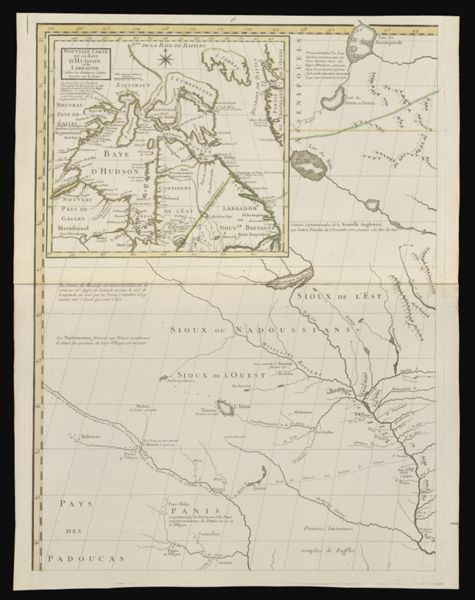 Amerique Septentrionale avec les routes, distances en miles, villages et establissements François et Anglois. Par le Docteur Mitchel traduit de l'Anglois A Paris Par le rouge ingr. geographe du roy rue des grands Augustins 1756.