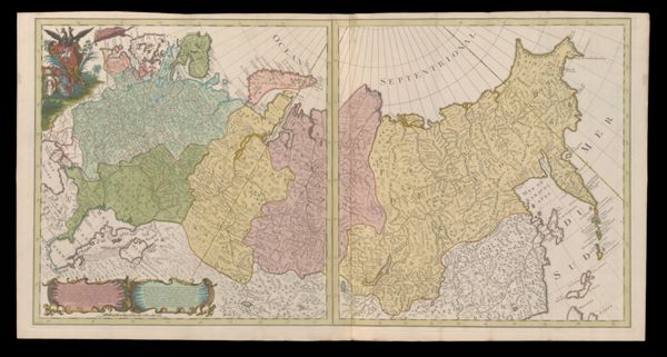 Imperii Russici quam late patet, fines et Provincias universas, tabula haec curatius designata, jam tum capto consilio conatuque, ex quo Petri Magni auspiciis inter reliquas egregias artes quibus ad cultum humanitatis et elegantiae gentes vocantur, Geographiae quoque dari coepta est opera, nunc imperante, et felicitatem publicam quotidie augente Elisabetha Petri Filia, negotio ea, quo par erat, et quanta adhiberi potuit deligentia perfecto; exacte describit oculisque clare subiicit eidemque Augustae optimaeque principi, parenti patriae dedicatur, et ut discere omnes possint, quas nunc terras, urbes, atque nationes ejus clementia et providentia beent, in communes usus publicatur.