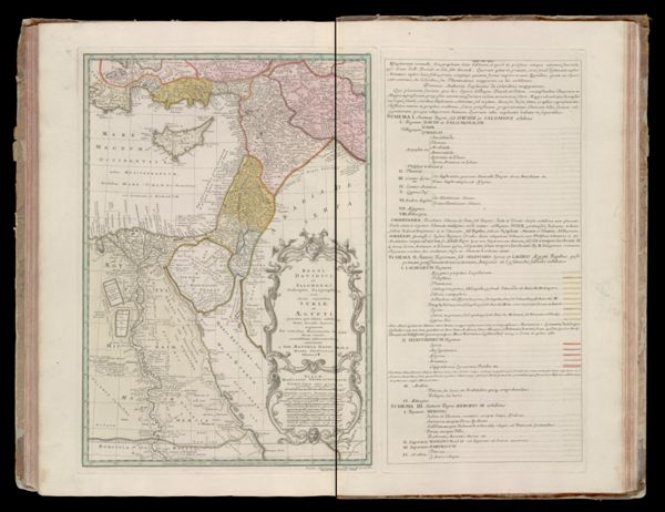 Regni Davidici et Salomonae I descriptio geographia cum vicinis regionibus Syriae et Aegypti, junctim per colores exhibens status diversos harum regionum, ex veteribus monumentis, in subsidium vocatis recentissimis observationibus concinnata a Ioh. Matthia Hasio Math. P. mappa principalis Schema II.