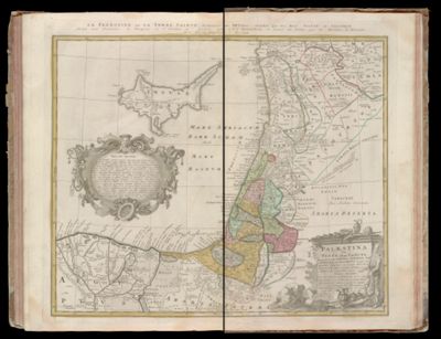 Palaestina seu terra olim sancta tum duodecim tribubus distributa, tum a Davide et Salomone usque ad terminos Thapsaci seu Orentis, Fert, fluvit magni, et quaqua versum dilatata con finibus-que regionibus adjectis et Terra Gosen ac serie itineru Israelitarum exea usque ad introitum p Iordanem exornata. Secundu monumenta veleru et recentioru digessit ac delineavit, I. C. Harenberg ediderunt Heredes Homaniani A. 1744 cum pri. s. c. m.