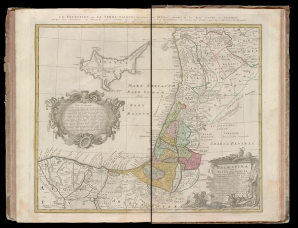 Palaestina seu terra olim sancta tum duodecim tribubus distributa, tum a Davide et Salomone usque ad terminos Thapsaci seu Orentis, Fert, fluvit magni, et quaqua versum dilatata con finibus-que regionibus adjectis et Terra Gosen ac serie itineru Israelitarum exea usque ad introitum p Iordanem exornata. Secundu monumenta veleru et recentioru digessit ac delineavit, I. C. Harenberg ediderunt Heredes Homaniani A. 1744 cum pri. s. c. m.