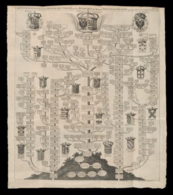 Carte genealogique de la maison d'Autriche, avec les branches des differents Princes de l'Europe qui en sont issus jusqu'es à l'an 1708. Tome 2. No. 7