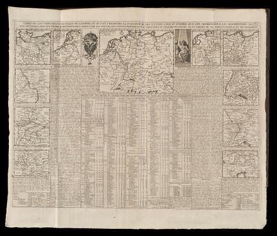 Carte du gouvernement militaire de l'empire, ou on fait connoitre la puissance de cet ilustre corp, et l'ordre que l'on observe pour les repartitions des etat souverains, ainsi que l'ordre du gouvernement particulier des cercles, avec diverses remarques pour l'inteligence de l'histore de l'empire, selon l'ordre de ses constitutions et de ses reglemens. Tome 2 No. 25. Carte de l'empire divisee selon ses cercles.