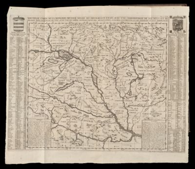 Nouvelle carte de la Hongrie, diviseé selon ses differents etats, avec une chronologie de ses Ducs et de ses Rois, dans la'quelle on voit aussi par des tables alphabetiques, les arche'veschez, evechez, universitez, et les battailles les plus memorables. Tome 2. No. 38.