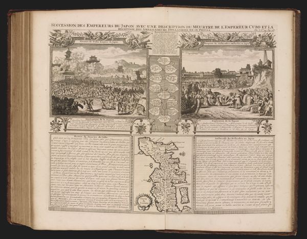 Succession des empereurs du Japon avec une description du meurtre de l'empereur Cubo et la reception des ambassadeurs Hollandois en ce pays la.