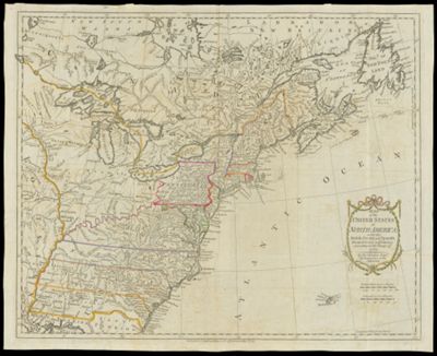 Map of the United States in North America with the British, French, and Spanish Dominions adjoining, according to the Treaty of 1783.