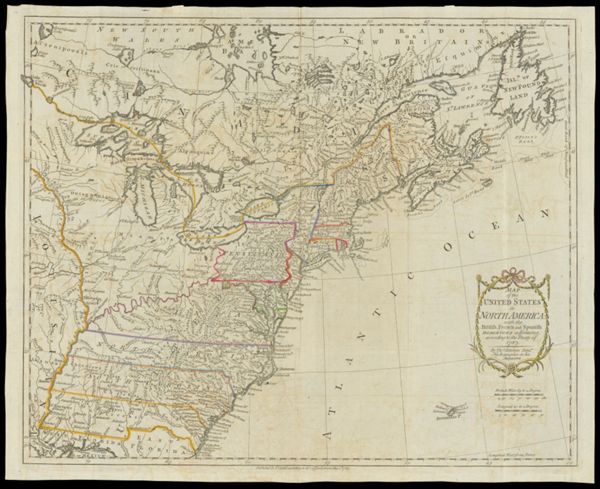 Map of the United States in North America with the British, French, and Spanish Dominions adjoining, according to the Treaty of 1783.