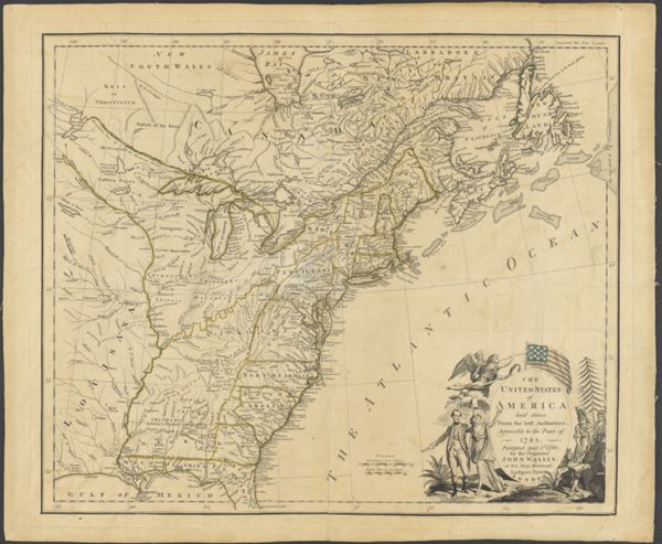 The United States of America laid down from the best Authorities, agreeable to the Peace of 1783. Published, April 3rd, 1783 by the Proprietor John Wallis, at his Map-Warehouse, Ludgate Street London.
