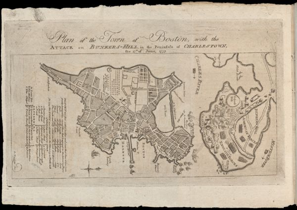 Plan of the Town of Boston, with the Attack on Bunkers-Hill, in the Peninsula of Charlestown, the 17th of June 1775