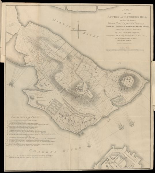 A Plan of the Action at the Bunkers Hill, on the 17th of June 1775. Between his Majesty's Troops, Under the Command of Major General Howe, and the Rebel Forces.