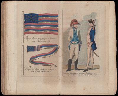 Flagge der 13 vereinigten, Staaten von Nord America  Wimpel der 13 vereinigten Staaten von Nord America / 1. General Washington's reitende Leibgarde. 2. die independent Company, Chef General Washington.