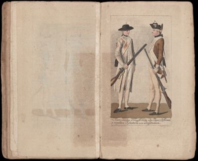 1. Americanischer Scharffschutz oder Fager, (Rifleman) 2. regulaire Infanterie von Pensylvanien.