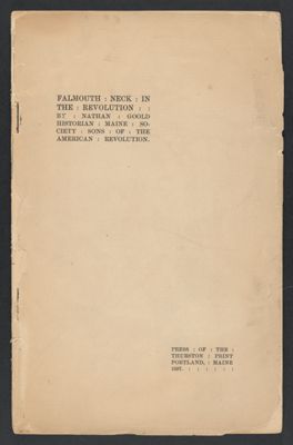 Falmouth Neck in the Revolution by Nathan Goold [Front Cover]