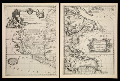 [Plate IX, X] America Settentrionale Colle Nuove Scoperte fin all; Anno 1688 Puusa nelle sue parti Secondo lo Stato presente, e Descritta dal P. Mro Coronelli M.C. Cosmografo, della Serenis:ma Repub:ca di Venezia. Dedicata All' Ill.mo, et Reu.mo Monsig.r Felic Antonio Marsily Archidiacono della Catedrale di Bologna.[1942 copy of 1688 original]