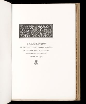 Translation of the letter of Johann Schöner to Reymer von Streytpergk dedicating to him the the globe of 1523