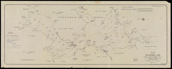 Map of Moosehead Lake from actual surveys by Kennebec Water Power Company