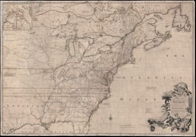 A Map of the British and French Dominions in North America. WITH THE Roads, Distances, Limits, and Extent of the SETTLEMENTS, Humbly Inscribed to the Right Honourable The Earl of Halifax, And the...