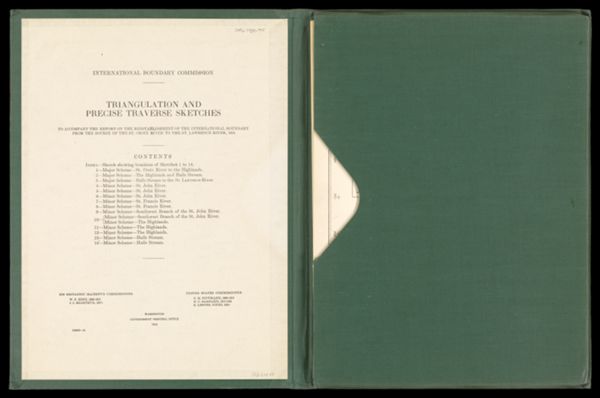 Triangulation and precise traverse sketches to accompany the report of the reestablishment of the international boundary from the source of the St. Lawrence River, 1924. [Title page]